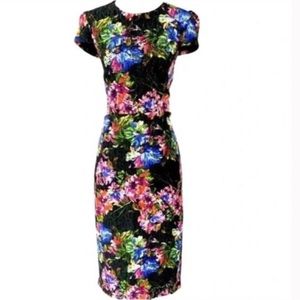 Betsy Johnson Multicolor Floral Eyelet Puff Sleeve Sheath Dress Size 2